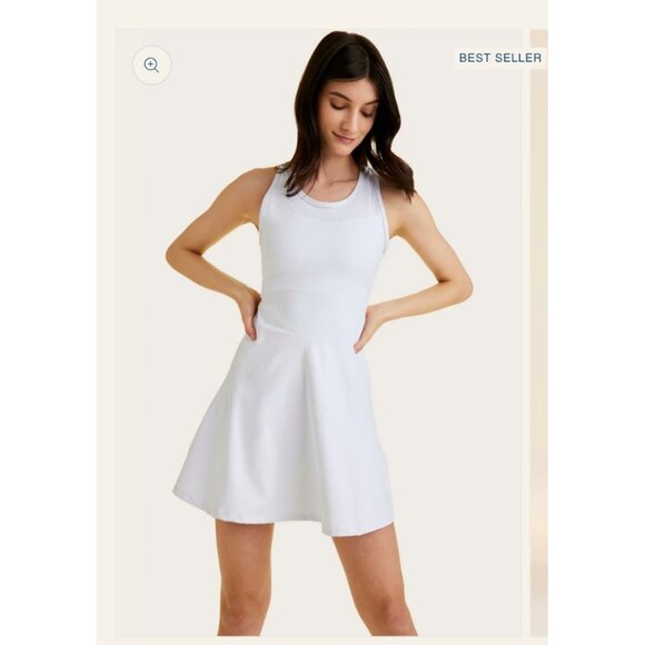 Alala White Serena Tennis Dress Medium Slim Fit Racerback Design Pindot Mesh - Picture 1 of 9